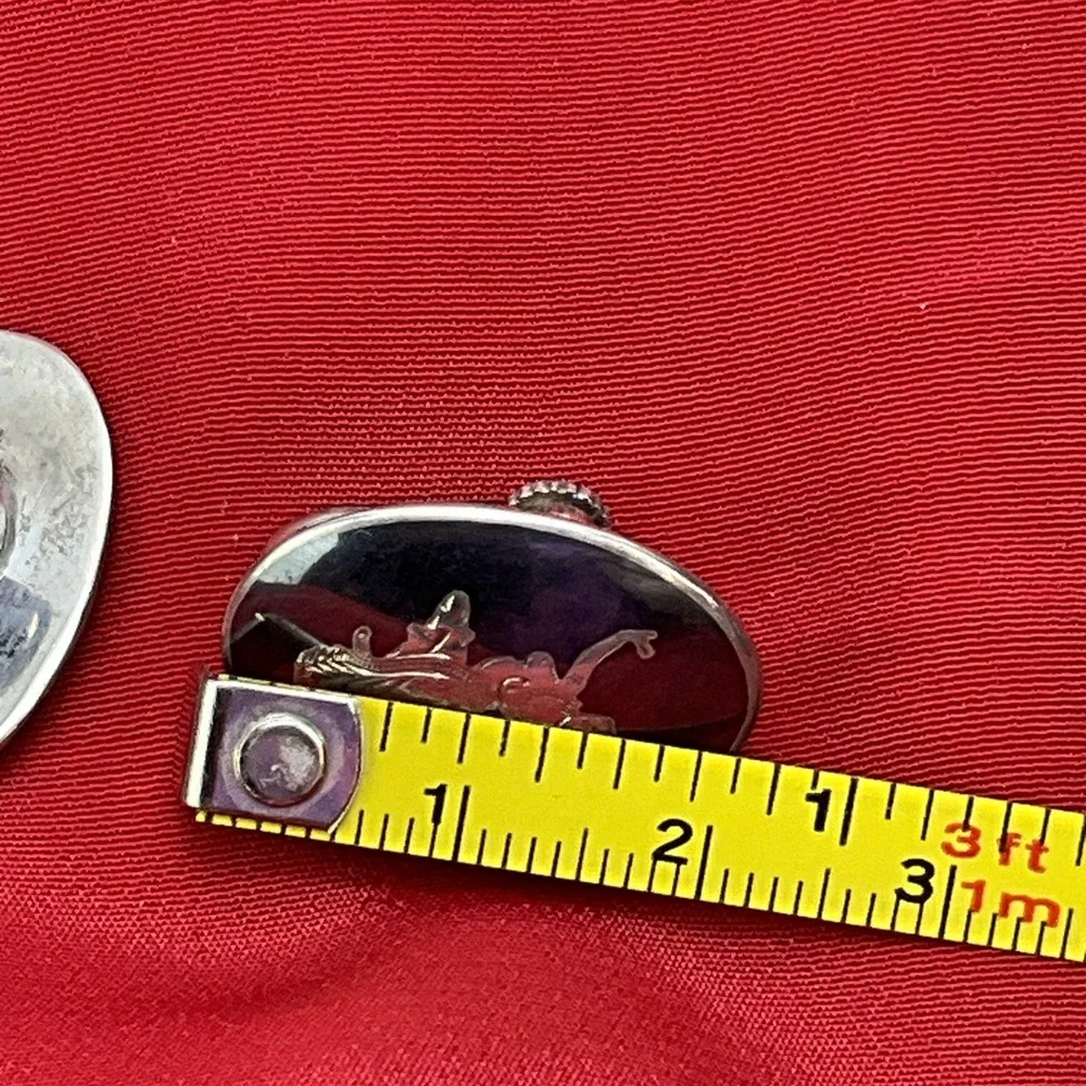 Siam Silver Vintage Niello Oval Shape Sterling Silver 925 Screw Back Earrings